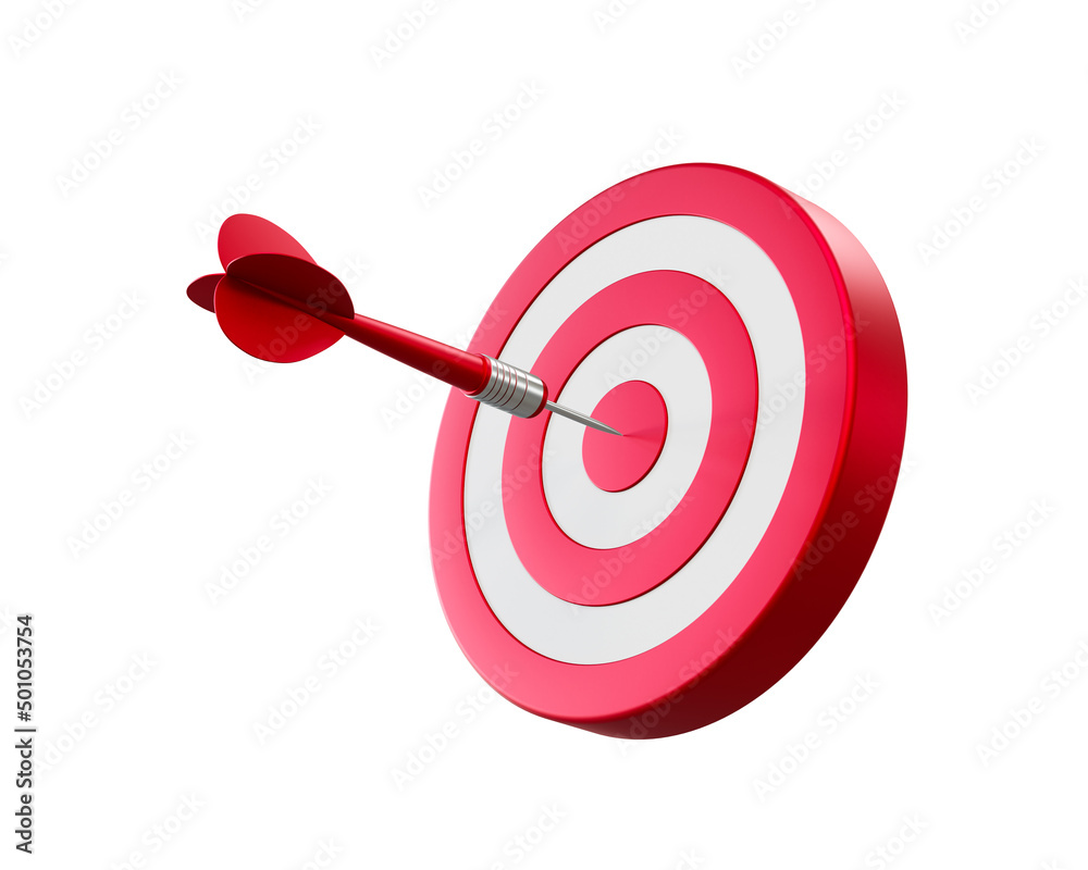 Red arrow aim to dartboard target or goal of success, business achievements concept. 3d illustration. Red arrow aim to dartboard target or goal of success, business achievements concept. 3d illustration.