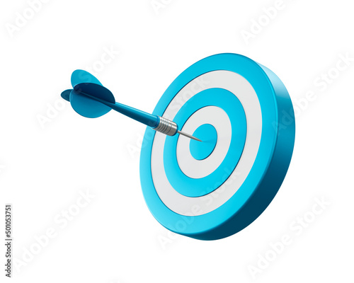 Blue arrow aim to dartboard target or goal of success, business achievements concept. 3d illustration.