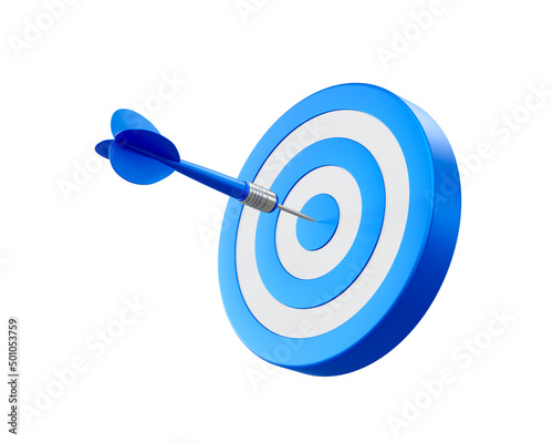 Blue arrow aim to dartboard target or goal of success, business achievements concept. 3d illustration. photo
