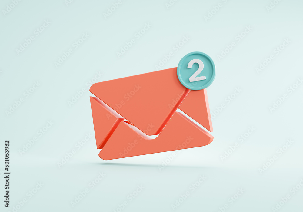 New email notification icon, minimal design concept, 3d illustration. New email notification icon, minimal design concept, 3d illustration.