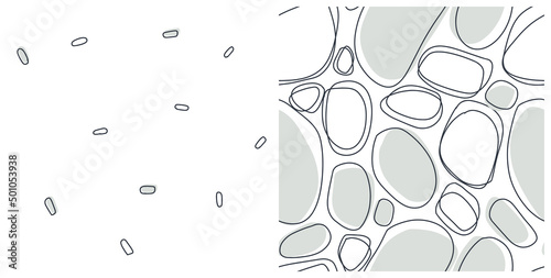 Pebbles and sea glass seamless pattern set. Minimalist designs with oval shapes on white background.
