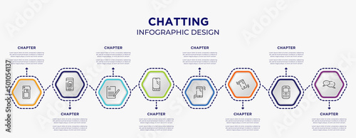 chatting concept infographic template with 8 step or option. included card back  card of phone  mobile phone de  mobile phone vibrating  on vibrational mode  chat bubbles with ellipsis icons for