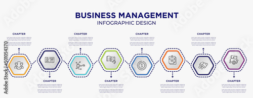 business management concept infographic template with 8 step or option. included peer to peer, cheque, refund, dollar coin, taxes, money transfer icons for abstract background.
