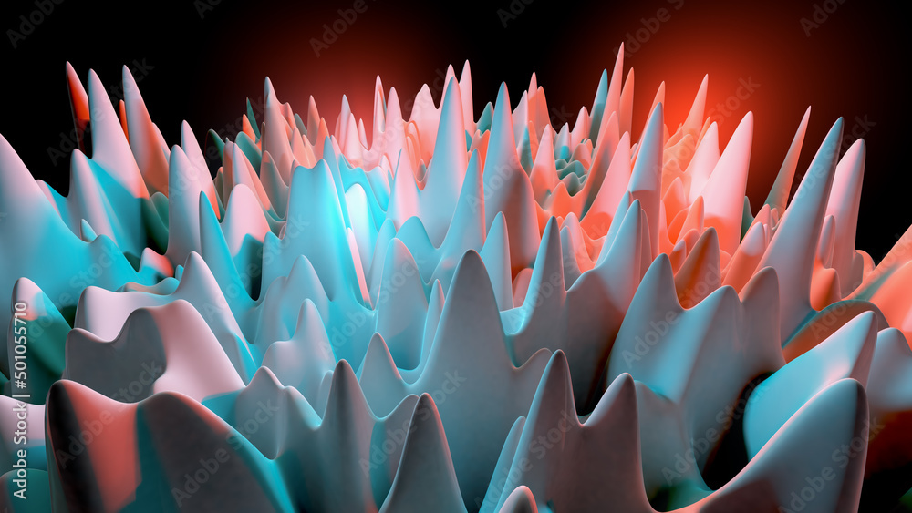 Fototapeta premium Abstract 3d rendering of shape and volume. Red and blue lights. Modern background design, illustration of a futuristic shape