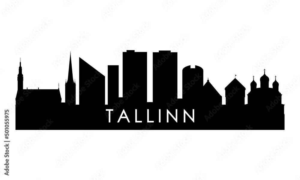 Tallinn skyline silhouette. Black Tallinn city design isolated on white background.