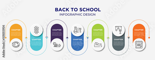 back to school concept infographic design template. included solar system, hopscotch, studies, science book, acceleration, pulley, timetable icons for abstract background.