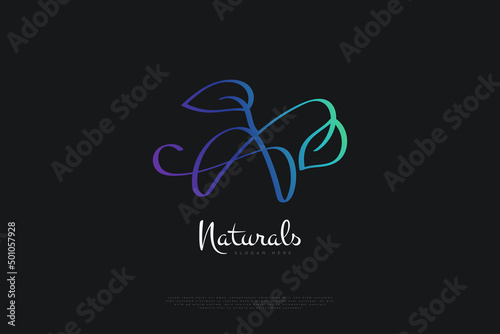 Initial Letter A Logo Design with Plants and Nature Concept in Colorful Gradient. Letter A Signature Logo with Handwriting Style for Business Brand Identity