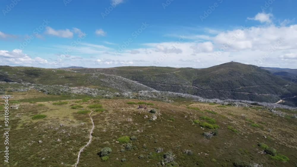 drone video sweeping around some mountain bikers on top of a mountain peak. drone video sweeping around some mountain bikers on top of a mountain peak.