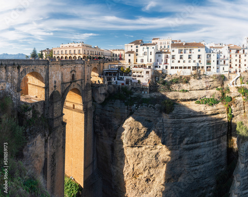 Ronda, Spain at the Puente Nuevo Bridge over the Tajo Gorge.