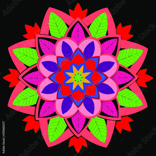 Vector hand drawn doodle mandala. Ethnic mandala with colorful tribal ornament. Isolated. Bright colors.indian,arabic,pakistani,turkish,chinees