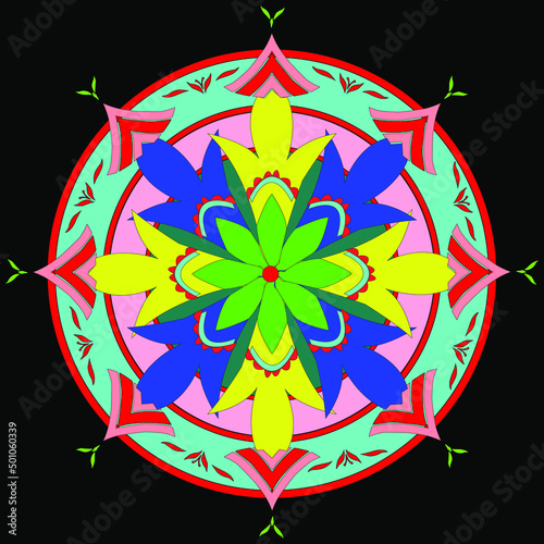 Vector hand drawn doodle mandala. Ethnic mandala with colorful tribal ornament. Isolated. Bright colors.indian,arabic,pakistani,turkish,chinees