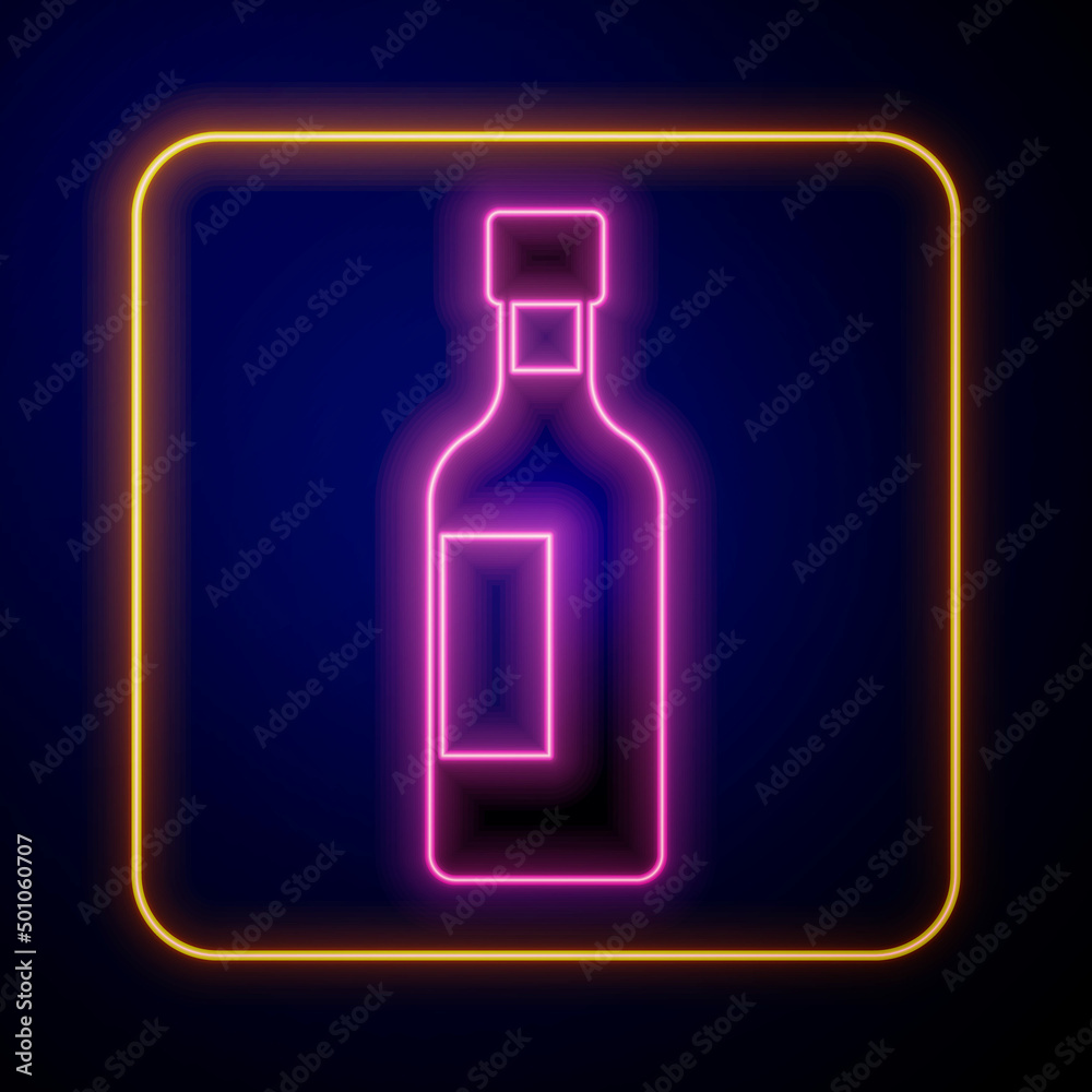 Glowing neon Bottle of wine icon isolated on black background. Vector Glowing neon Bottle of wine icon isolated on black background. Vector