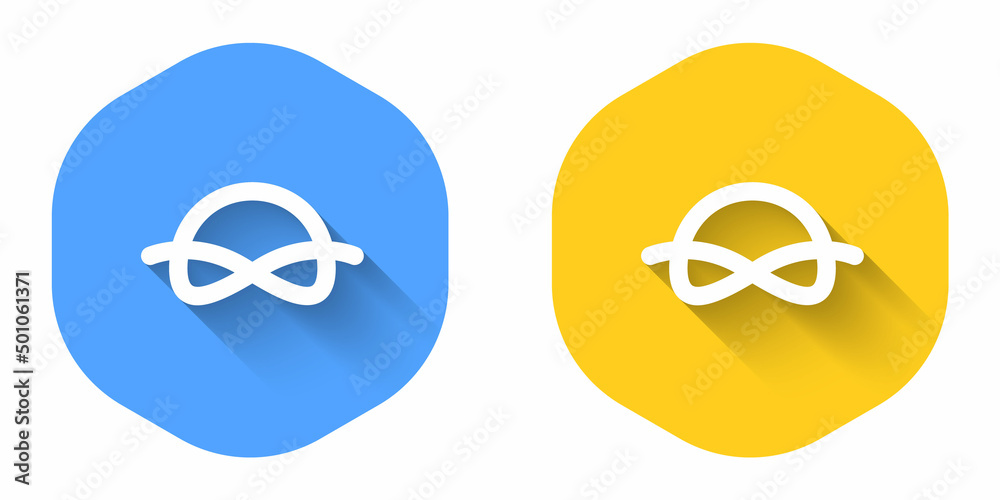 White Nautical rope knots icon isolated with long shadow background. Rope tied in a knot. Circle button. Vector White Nautical rope knots icon isolated with long shadow background. Rope tied in a knot. Circle button. Vector
