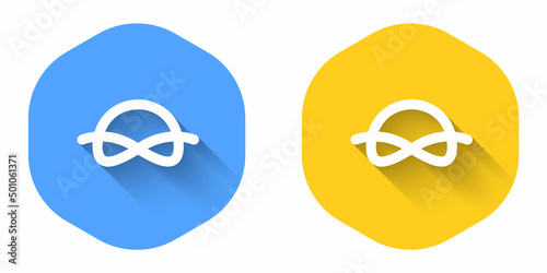 White Nautical rope knots icon isolated with long shadow background. Rope tied in a knot. Circle button. Vector
