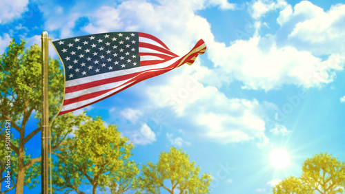 flag of USA at sunny day, good forecast symbol - nature 3D illustration