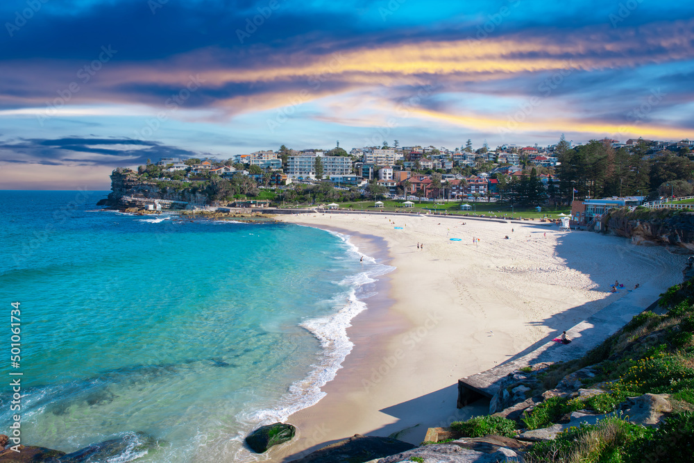  Aerial Drone View Bronte Beach houses  and street of Bondi Sydney NSW Australia