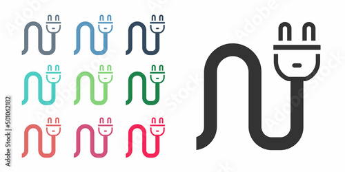 Black Electric plug icon isolated on white background. Concept of connection and disconnection of the electricity. Set icons colorful. Vector