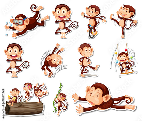 Photography Sticker set of funny monkey cartoon characters