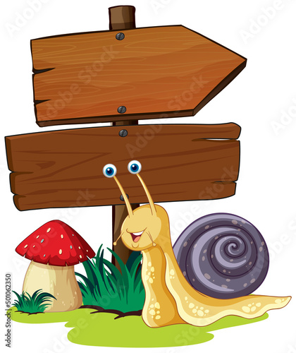 Sign board with snail on white background