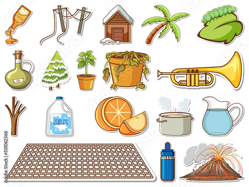 Sticker set of mixed daily objects