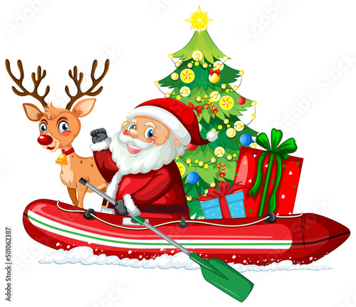 Delivery Christmas gift on inflatable boat