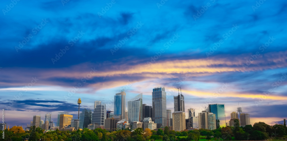 Obraz premium Sydney CBD skyline, residential and commercial buildings on the harbour waters NSW Australia