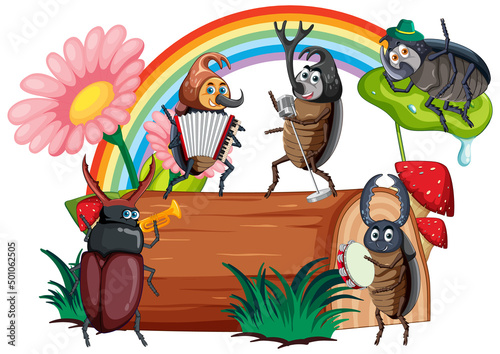 Happy insect in nature fairy tale scene