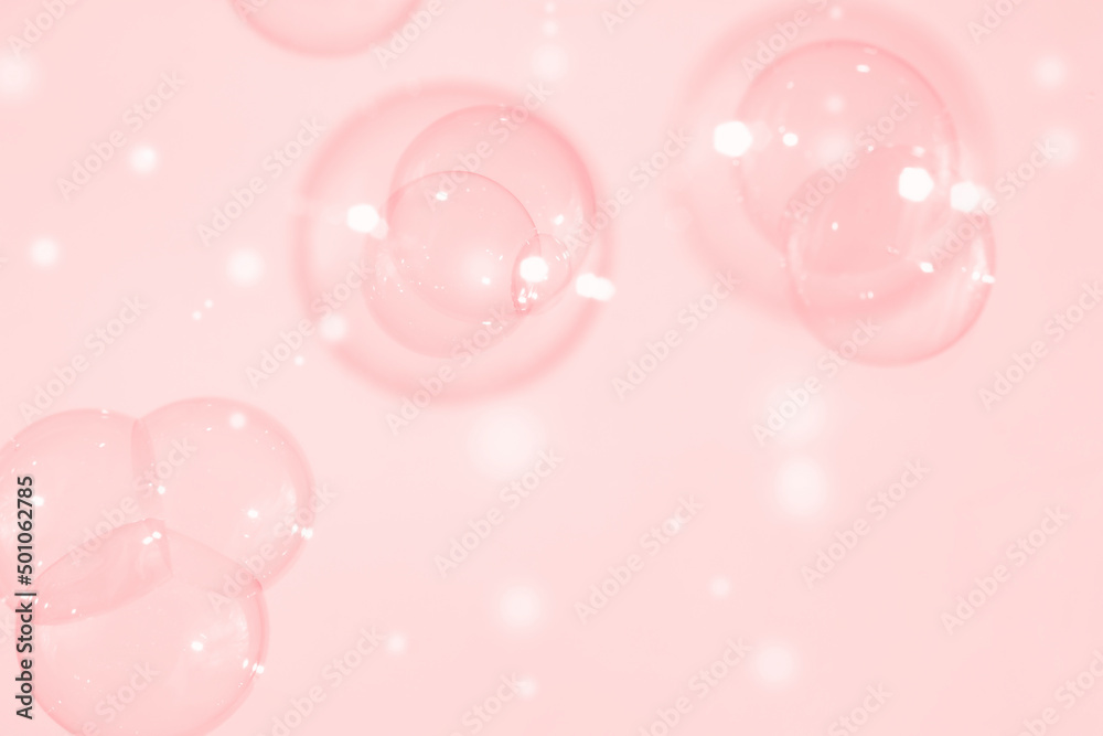 Transparent Pink Soap Bubbles Background. Soap Suds Bubbles Water