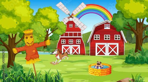Set of different domestic animals in farm