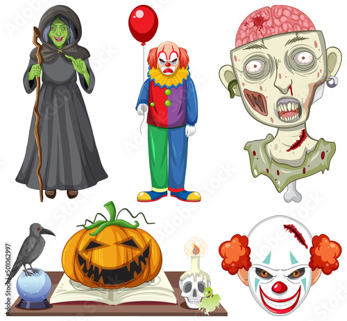 Halloween theme with witch and zombie