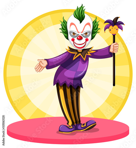 Cartoon clown performing with wand