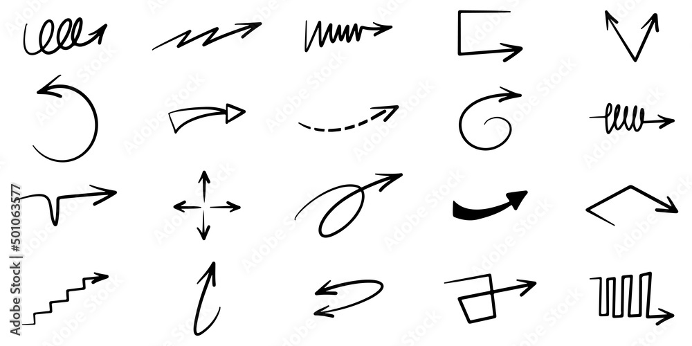 hand drawn arrow icon set isolated on white background. Doodle vector illustration. hand drawn arrow icon set isolated on white background. Doodle vector illustration.