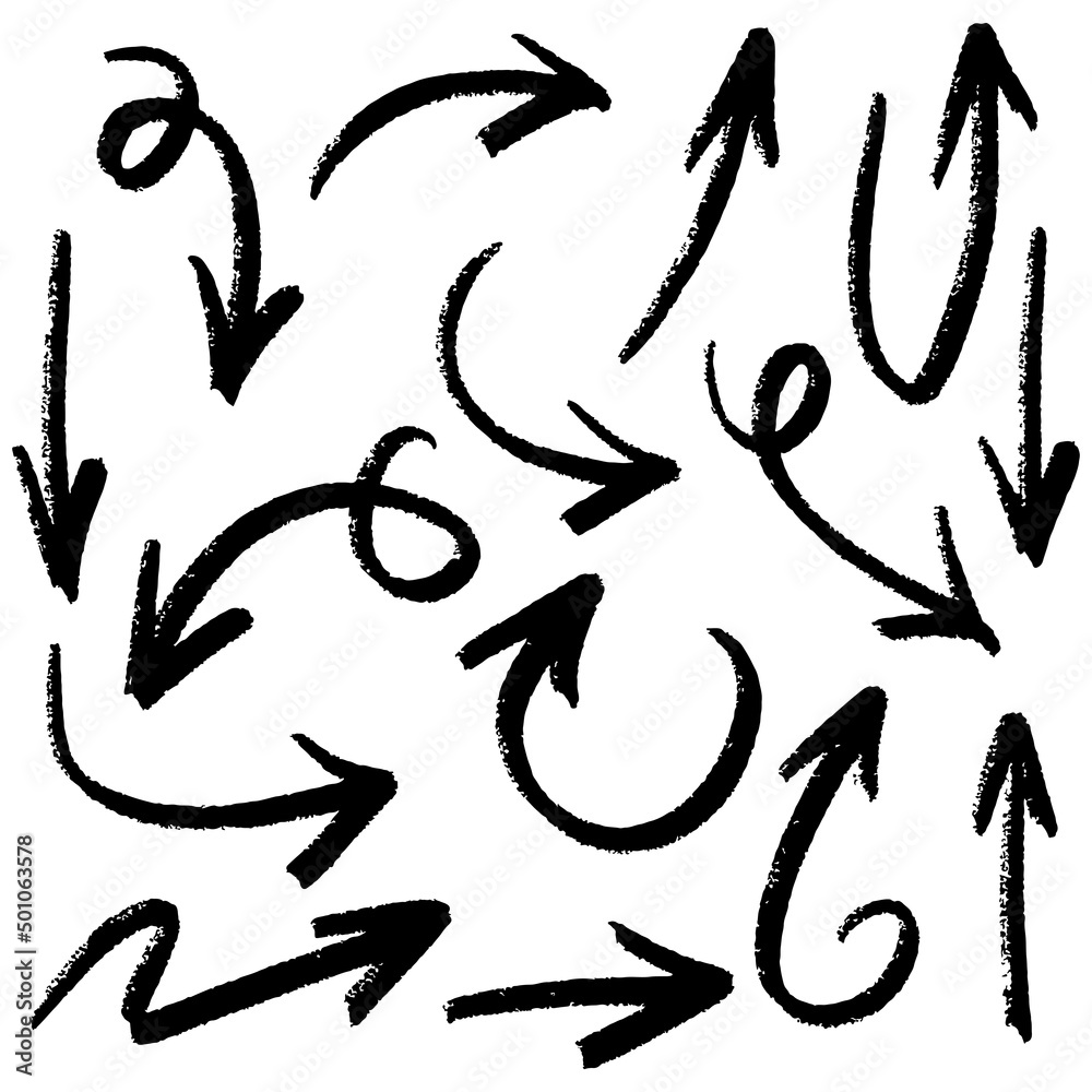 hand drawn arrow icon set isolated on white background. Doodle vector ...