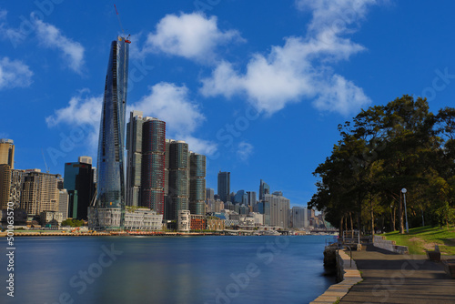 View of Sydney Harbour Barangaroo, Darling Harbour and Sydney CBD viewed from Balmain wharf NSW Australia photo