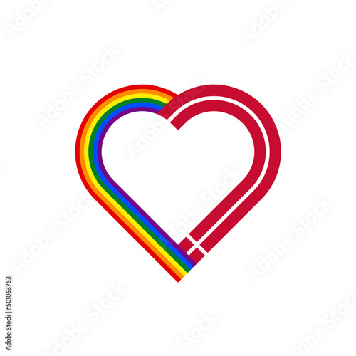 unity concept. heart ribbon icon of rainbow and denmark flags. vector illustration isolated on white background