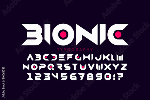 Technological minimal style font design, alphabet letters and numbers vector illustration