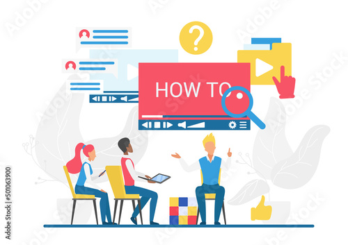 Digital interactive guidance video tutorials. Screencast supporting and helping recording presentation