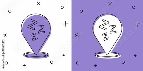 Set Sleepy icon isolated on white and purple background. Sleepy zzz talk bubble. Vector