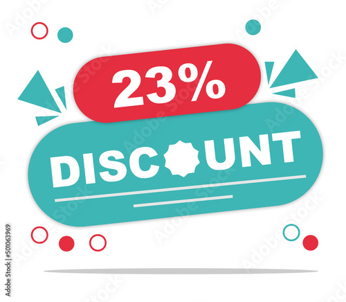Offer 23 percent discount label isolated on white background. Special promo off price reduction badge vector illustration