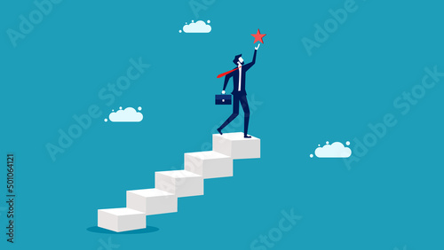 successful. Hope for success in business. Climb the stairs to the top to win the star reward