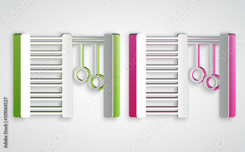 Paper cut Wooden Swedish wall icon isolated on grey background. Swedish stairs. Paper art style. Vector