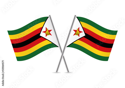 The Republic of Zimbabwe crossed flags. Zimbabwean flags on white background. Vector icon set. Vector illustration.