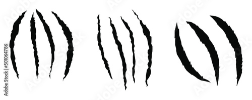 Animals claw scratches. Claw scratches set. Black animals claw collection. Grunge scratches claws. Wild animals concept. Vector illustration on white background.