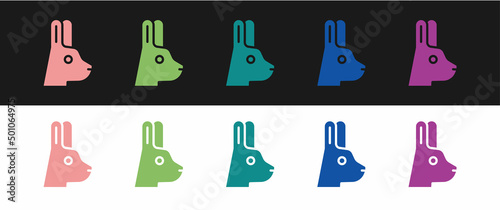 Set Rabbit with ears icon isolated on black and white background. Magic trick. Mystery entertainment concept. Vector
