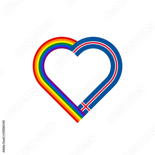 unity concept. heart ribbon icon of rainbow and iceland flags. vector illustration isolated on white background