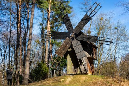 Bukovinian six-winged windmill on a hill. Shevchenko Grove. Lviv .Ukraine photo