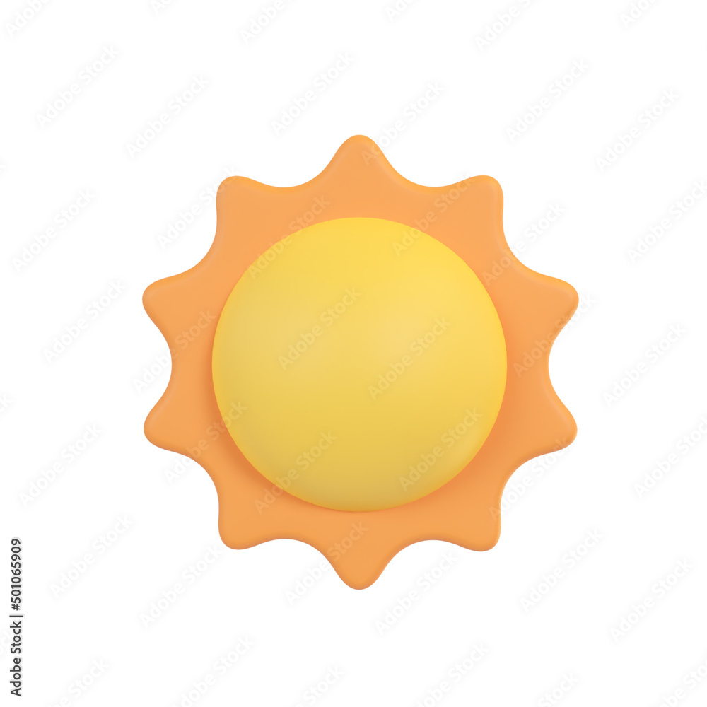 morning circle sun radiating orange light around. 3D illustration.