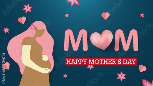 Happy Mothers Day  Hearts and Flowers Celebrating mothers day concept.   Backdrop design in blue Banner Design Vector.