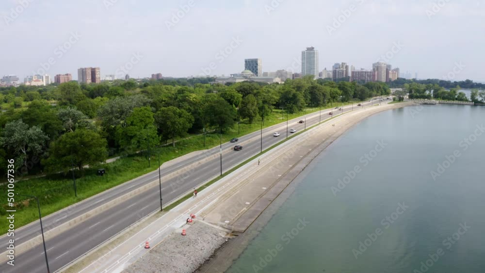 Fixed Aerial View of Chicago's Lakeshore Drive and Running Path Fixed Aerial View of Chicago's Lakeshore Drive and Running Path