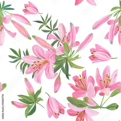 Fototapeta Naklejka Na Ścianę i Meble -  Seamless pattern of pink lilies